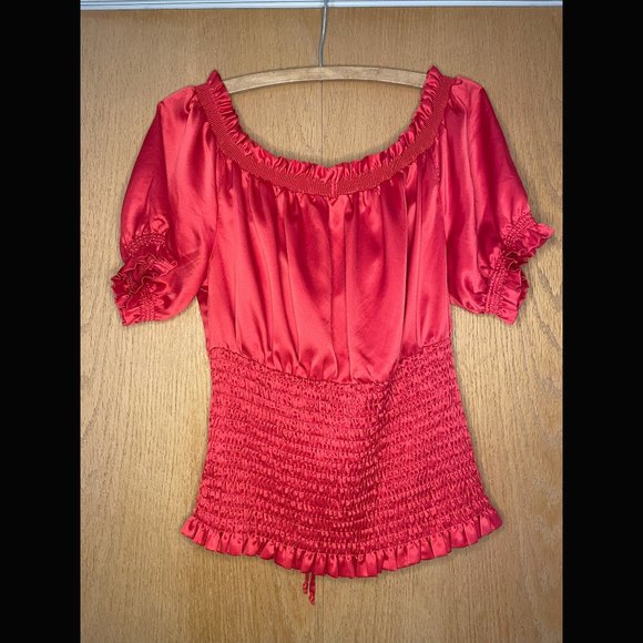 Allen B. Red Silky Blouse Size M - Picture 2 of 5